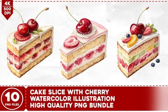 Cake Slice with Cherry PNG Bundle: A Sweet Design Asset