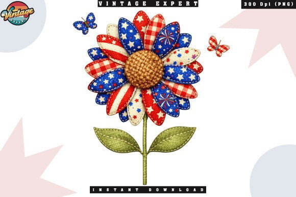 Celebrate with Style: The Independence Day Patchwork Flower PNG