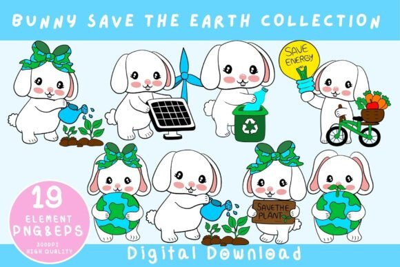 Cute Eco Bunny Clipart: Save the Earth with Charming Design