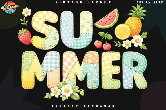 Cute Summer Floral Fruit Patchwork PNG: A Designer's Take