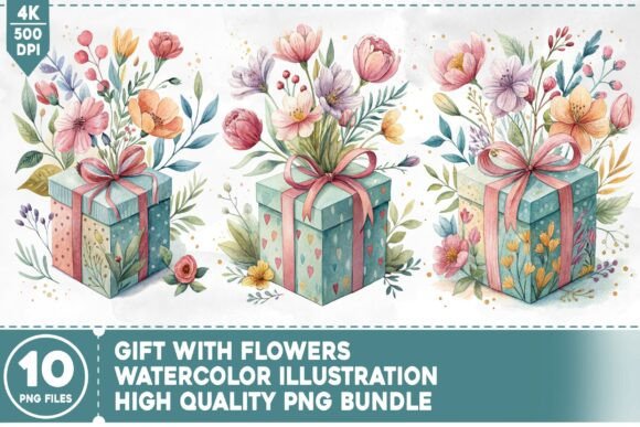 Gift with Flowers PNG Bundle: Your Go-To Floral Design Asset