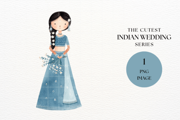 Indian Bride Blue Lehenga Bouquet PNG: Design Asset Guide