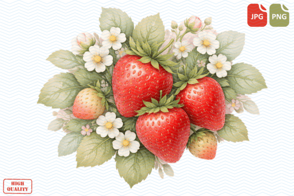 Strawberry Rose Watercolor PNG Clipart 2: A Soft, Cottagecore Design Asset
