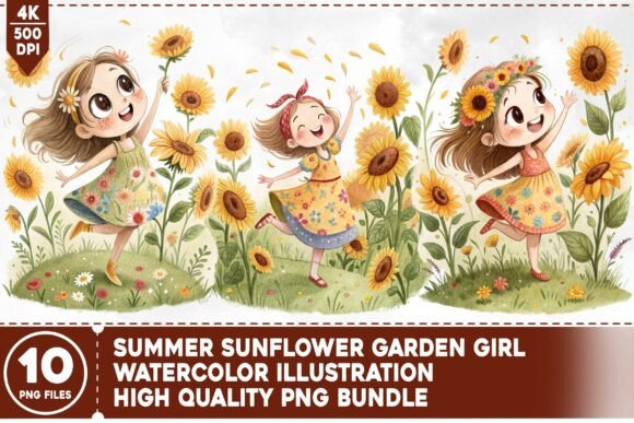 Summer Sunflower Garden Girl PNG Bundle: Creative Uses