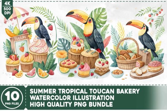 Summer Tropical Toucan Bakery Watercolor: Your Go-To Design Asset