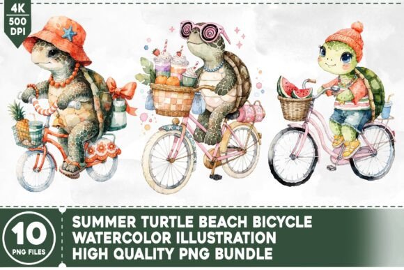 Summer Turtle Beach Bicycle PNG Bundle: A Designer's Guide to Coastal Creativity