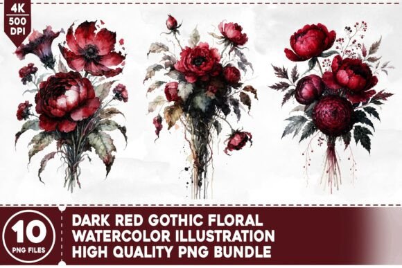 Unleash Moody Elegance: The Dark Red Gothic Floral Bundle