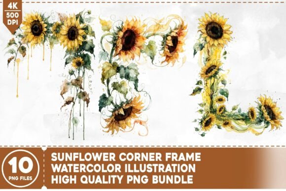 Warm Up Your Projects with the Sunflower Corner Frame PNG Bundle