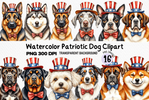 Watercolor Patriotic Dog Clipart PNG: Festive Design Assets