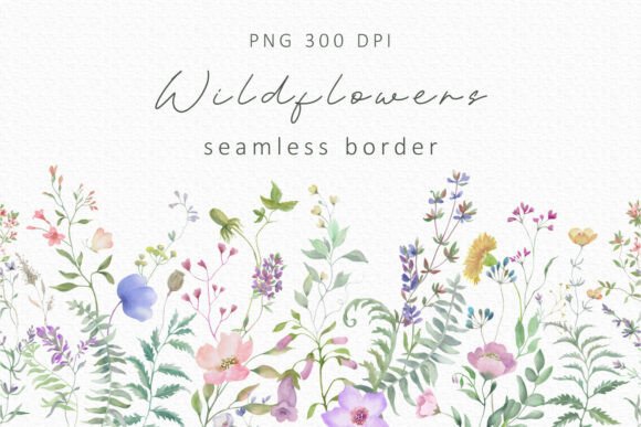 Watercolor Wildflower Seamless Border: A Botanical Accent for Every Design